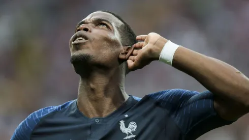 Pogba da França comemora vitoria ao final da Copa do Mundo 2018 no Estadio Lujniki.