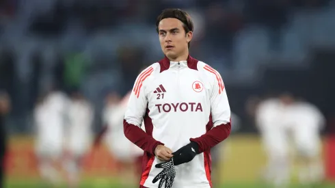 ROME, ITALY - DECEMBER 07: Paulo Dybala of AS Roma looks on as he warms up prior to the Serie A match between AS Roma and Lecce at Stadio Olimpico on December 07, 2024 in Rome, Italy.
