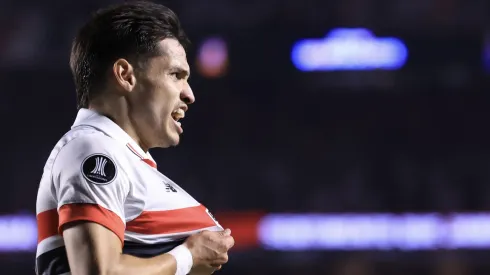 Bobadilla jogador do Sao Paulo comemora seu gol durante partida contra o Nacional (URU) no estadio Morumbi pelo campeonato Copa Libertadores 2024.