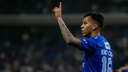 Kaio Jorge jogador do Cruzeiro comemora seu gol durante partida contra o Lanus no estadio Mineirao pelo campeonato Copa Sul-Americana 2024.