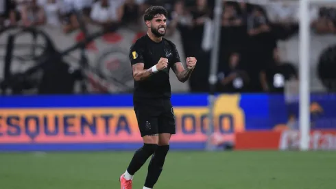 SP – SAO PAULO – 12/02/2025 – PAULISTA 2025, CORINTHIANS X SANTOS – Yuri Alberto jogador do Corinthians comemora seu gol durante partida contra o Santos no estadio Arena Corinthians pelo campeonato Paulista 2025. Foto: Ettore Chiereguini/AGIF