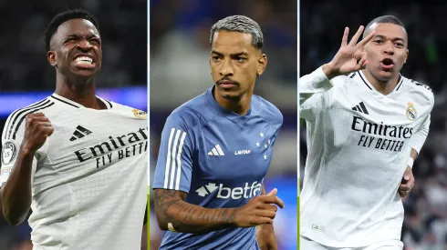 Foto 1: Denis Doyle/Getty Images / Foto 2: Gilson Lobo/AGIF / Foto 3: David Ramos/Getty Images – Vini Jr, Matheus Pereira e Mbappé.