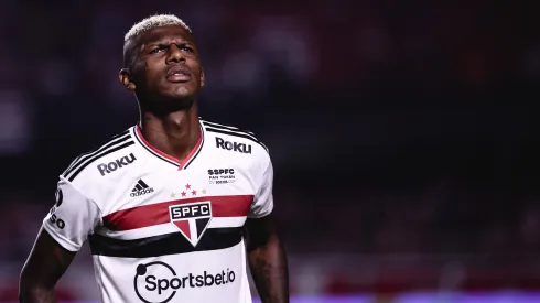 Arboleda jogador do Sao Paulo durante partida contra o Palmeiras no estadio Morumbi pelo campeonato Copa do Brasil 2022.