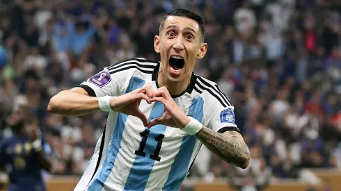 LUSAIL CITY, QATAR – DECEMBER 18: Angel Di Maria of Argentina celebrates after scoring the team's second goal during the FIFA World Cup Qatar 2022 Final match between Argentina and France at Lusail Stadium on December 18, 2022 in Lusail City, Qatar. (Photo by Catherine Ivill/Getty Images)