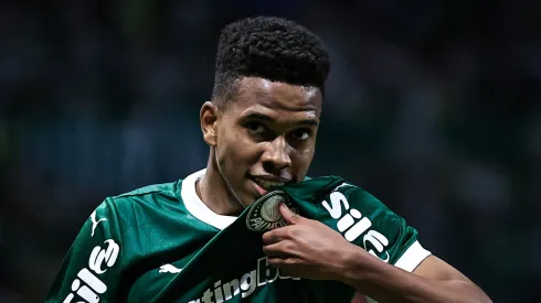 Estevao jogador do Palmeiras comemora seu gol durante partida contra o Ceara no estadio Arena Allianz Parque pelo campeonato Copa Do Brasil 2025. Foto: Fabio Giannelli/AGIF