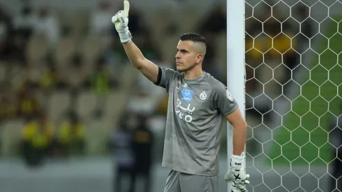 Marcelo Grohe of Al Kholood reacts during the Saudi Pro League match between Al Ittihad and Al Kholood at Prince Abduallah Al Faisal Stadium on February 1, 2025 in Jeddah, Saudi Arabia.