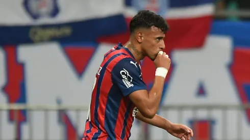 Lucho Rodriguez jogador do Bahia comemora seu gol durante partida contra o Confianca no estadio Fonte Nova pelo campeonato Copa Do Nordeste 2025. Foto: Jhony Pinho/AGIF