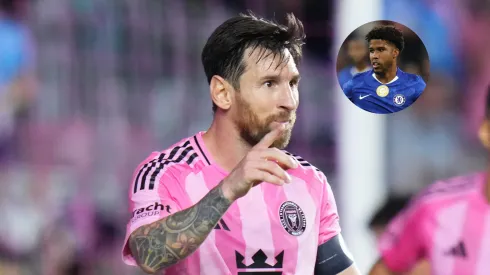 Lionel Messi pelo Inter Miami (Photo by Rich Storry/Getty Images) | Andrey Santos pelo Chelsea. Foto: (Photo by Alex Grimm/Getty Images)