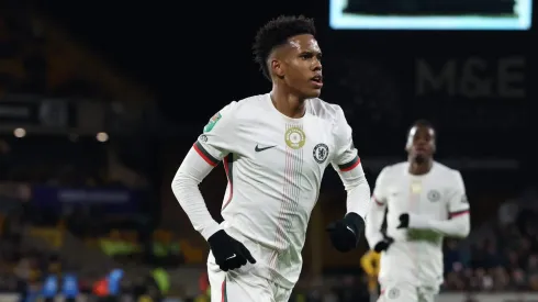 Estêvão comemorando gol pelo Chelsea. (Photo by David Rogers/Getty Images)