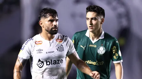 Atuesta jogador do Palmeiras durante partida contra o Santos no estadio Vila Belmiro pelo campeonato Paulista 2025. Foto: Marcello Zambrana/AGIF