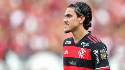Pedro jogador do Flamengo durante partida contra o Corinthians no estadio Maracana pelo campeonato Brasileiro A 2024.