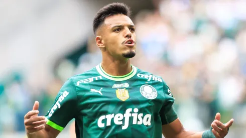 Gabriel Menino jogador do Palmeiras comemora seu gol durante partida contra o Agua Santa no estadio Arena Allianz Parque pelo campeonato Paulista 2023.