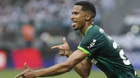 Murilo of Palmeiras celebrates after scoring the team's first goal during a match between Palmeiras and Ituano as part of Semi-finals of Campeonato Paulista (Sao Paulo State Championship) at Allianz Parque on March 19, 2023 in Sao Paulo, Brazil.