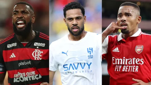 Gerson, Renan Lodi e Gabriel Jesus, desejos da torcida do Palmeiras para 2026. Fotos: Wagner Meier, Alex Grimm e Catherine Ivill (Getty Images)