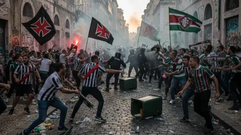 Torcedores entraram em confronto antes do duelo Fluminense x Vasco. Foto: Gerado por IA