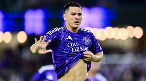 César Araújo #5 of Orlando City celebrates after scoring the team's first goal during the MLS match between Orlando City and Toronto FC at Inter&Co Stadium on March 01, 2025 in Orlando, Florida.