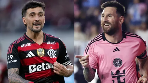 Arrascaeta e Messi. Fotos: Jorge Rodrigues/AGIF e Carmen Mandato/Getty Images