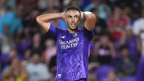 Martin Ojeda #10 of Orlando City reacts after a missed chance during the MLS match between Orlando City and Inter Miami CF at Inter&Co Stadium on August 10, 2025 in Orlando, Florida. (Photo by Rich Storry/Getty Images)