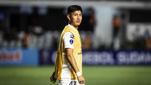 Miguelito jogador do Santos durante partida contra o Audax Italiano no estadio Vila Belmiro pelo campeonato Copa Sul-Americana 2023.
