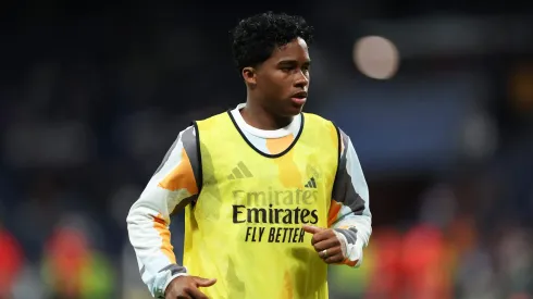Endrick of Real Madrid warms up prior to the LaLiga match between Real Madrid CF and RCD Mallorca at Estadio Santiago Bernabeu on May 14, 2025 in Madrid, Spain. (Photo by Florencia Tan Jun/Getty Images)