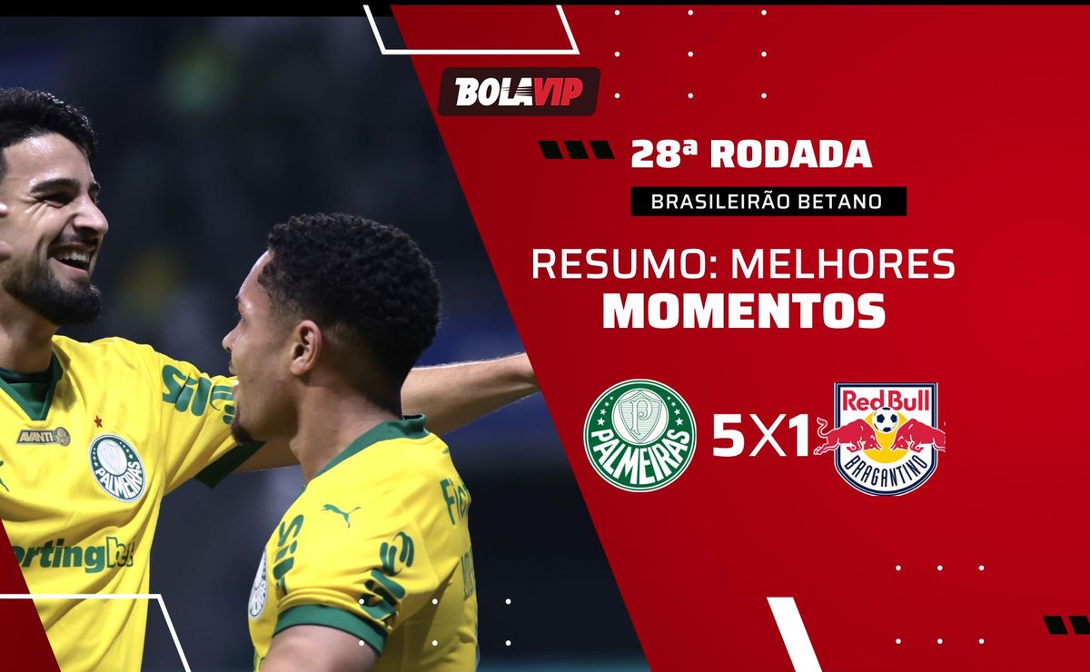 Palmeiras 5 x 1 Red Bull Bragantino: resumo da goleada do líder pelo Brasileirão Betano