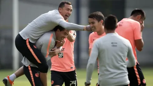Agustín Marchesín en el entrenamiento de hoy.