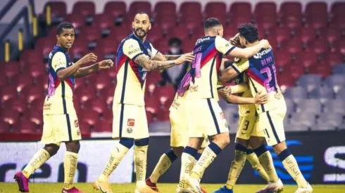 Festejo del equipo tras la anotación contra Atlas. (Vía:@ClubAmerica)