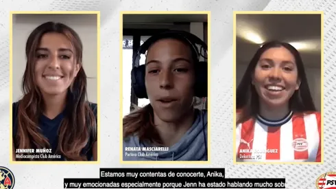 Muñoz y Masciarelli sostienen divertida plática con Rodríguez, de PSV, por el Día de la mujer