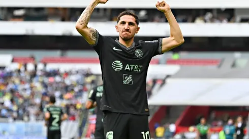 Ciudad de Mexico, 20 de marzo de 2022. Diego Valdes en festejo de gol durante el partido de la jornada 11 del torneo Grita Mexico Clausura 2022 de la Liga BBVA MX, entre las Águilas del America y los Diablos Rojos del Toluca, celebrado en el estadio Azteca. Foto: Imago7/ Etzel Espinosa