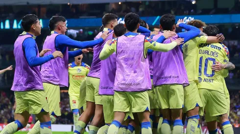 Ciudad de México, 13 de marzo de 2024. Jugadores del América en festejo de gol, durante el partido de vuelta de los Octavos de Final de la Champions Cup de la CONCACAF 2024, entre las Águilas del América y las Chivas Rayadas del Guadalajara, celebrado en el Estadio Azteca. Foto: Imago7/ Eloisa Sánchez