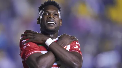 Ciudad de México, 14 de febrero de 2025. Diber Cambindo en festejo de gol, durante el partido correspondiente a la jornada 7 del torneo Clausura 2025 de la Liga BBVA MX, entre las Águilas del América y los Rayos del Necaxa, realizado en el estadio Ciudad de los Deportes. Foto: Imago7/