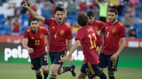 El festejo de los jugadores de España.