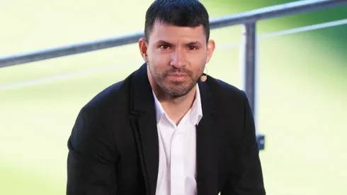 Kun Agüero durante la conferencia de prensa en la que anunció su retiro del fútbol.