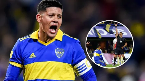 Marcos Rojo y la pierna fuerte en el Superclásico.