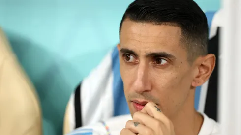 LUSAIL CITY, QATAR - DECEMBER 09: Angel Di Maria of Argentina is seen on the bench prior to the FIFA World Cup Qatar 2022 quarter final match between Netherlands and Argentina at Lusail Stadium on December 09, 2022 in Lusail City, Qatar. (Photo by Catherine Ivill/Getty Images)