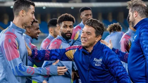 Cristiano Ronaldo y Marcelo Gallardo en el partido amistoso.