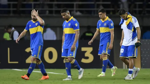 PEREIRA, COLOMBIA - MAY 24: Marcelo Weigandt, Frank Fabra and Oscar Romero of Boca Junior look dejected after losing the Copa CONMEBOL Libertadores 2023 group F match between Deportivo Pereira and Boca Juniors at Estadio Hernan Ramirez Villegas on May 24, 2023 in Pereira, Colombia. (Photo by Gabriel Aponte/Getty Images)