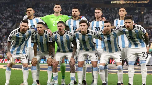 LUSAIL CITY, QATAR - DECEMBER 18: The Argentina team line up before the FIFA World Cup Qatar 2022 Final match between Argentina and France at Lusail Stadium on December 18, 2022 in Lusail City, Qatar. (Photo by Julian Finney/Getty Images)