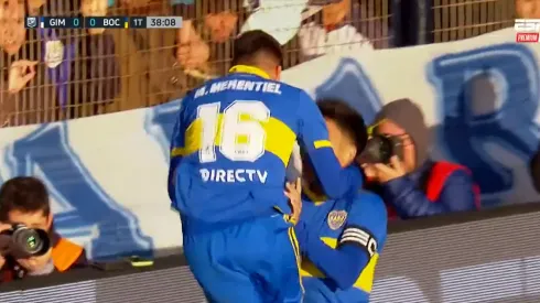 El festejo de gol de Miguel Merentiel.