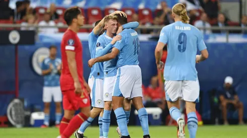 El festejo de los jugadores de Manchester City.