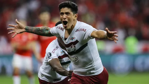 El festejo alocado de Germán Cano en el 2-1 de la clasificación.