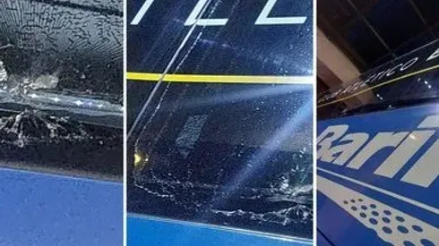 El micro de Boca fue atacado a la salida del Nuevo Gasómetro por hinchas de San Lorenzo. Foto: Fernando Presti.