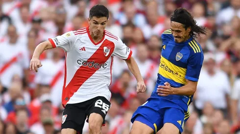 Nacho Fernández y Cavani en el Superclásico.