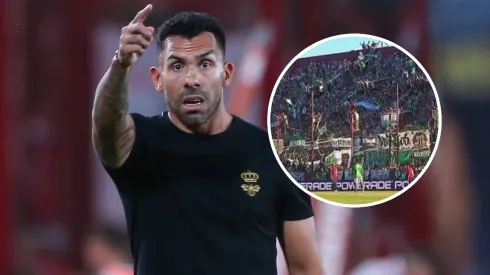 Tevez fue recibido con una fuerte bandera de la hinchada de Laferrere.