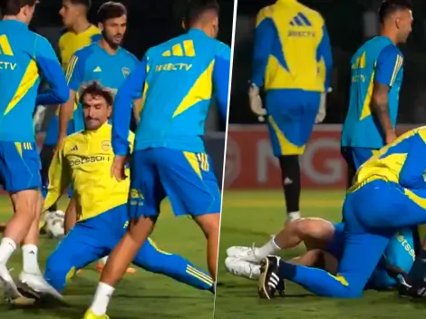 VIDEO | El patadón de Diego Martínez a Jabes Saralegui en el entrenamiento de Boca