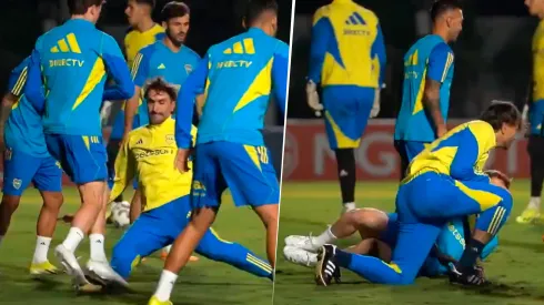 VIDEO | El patadón de Diego Martínez a Jabes Saralegui en el entrenamiento de Boca