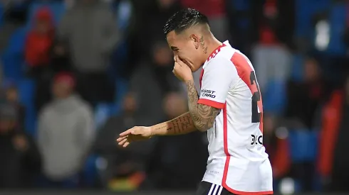 MENDOZA, ARGENTINA – MAY 21: Esequiel Barco of River Plate reacts after missing the team's second penalty in the penalty shoot out during a round of 32 match as part of Copa Argentina 2024 between Temperley and River Plate at Estadio Malvinas Argentinas on May 21, 2024 in Mendoza, Argentina. (Photo by Ramiro Gomez/Getty Images)
