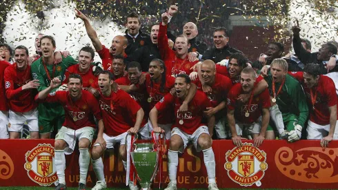 Anderson festejando un título en Manchester United.