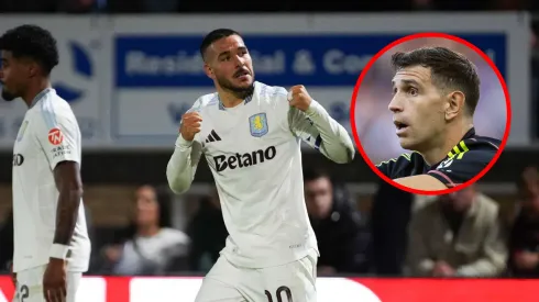 Emiliano Buendía, compañero de Dibu Martínez en Aston Villa, festeja su gol.