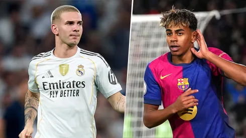 Franco Mastantuono y Lamine Yamal, jóvenes talentos de Real Madrid y Barcelona.